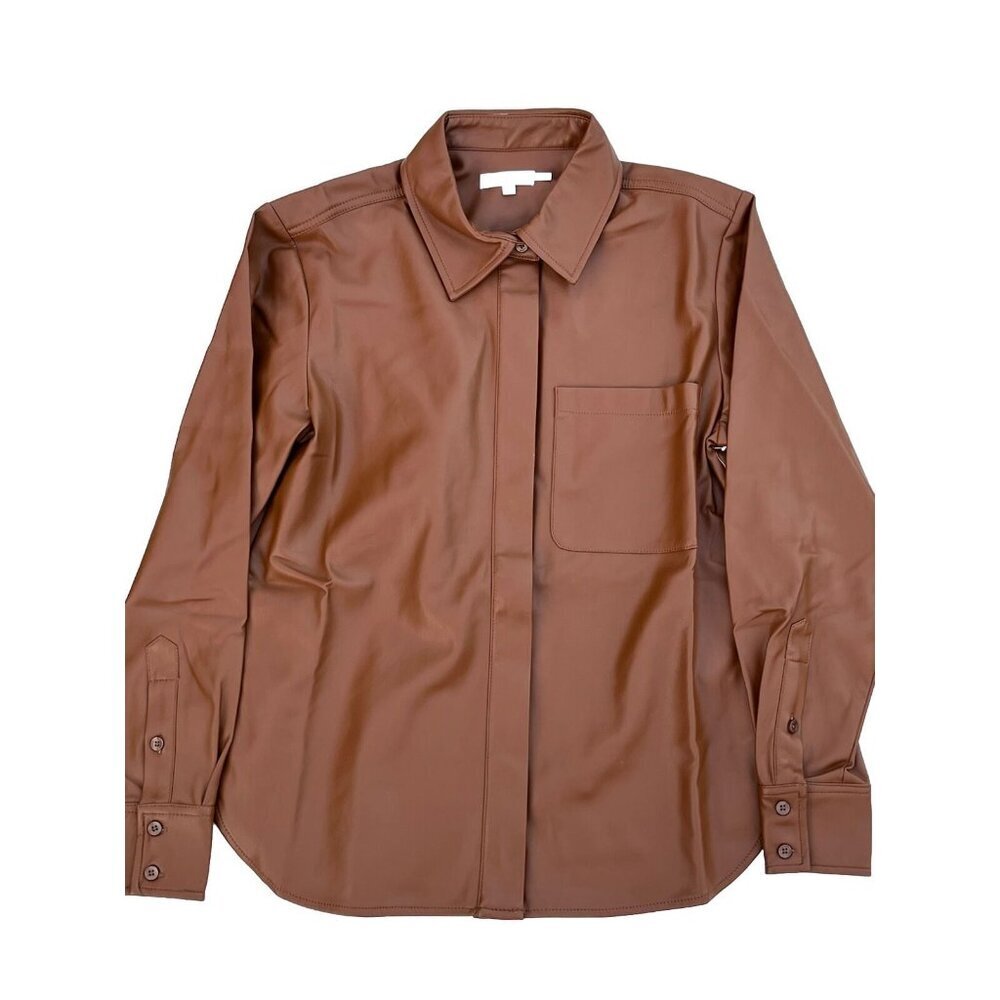 Good American Better Than Leather Shirt Women's Faux Leather Size 2 Burn Caramel - Picture 2 of 13